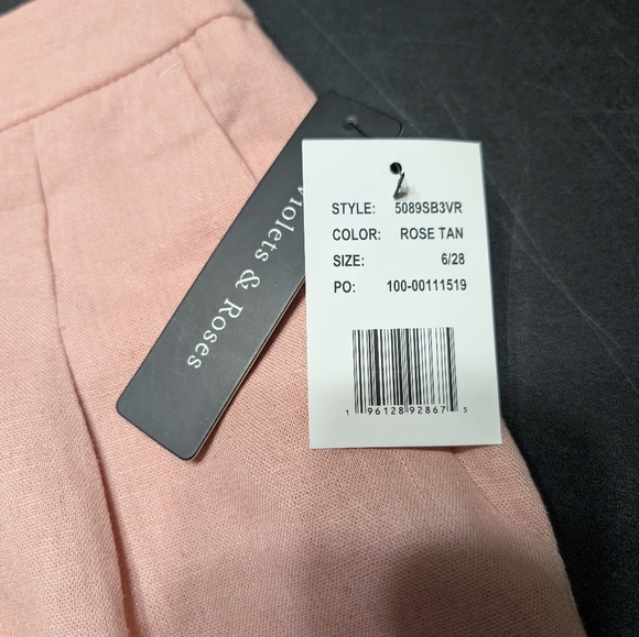 Violets And Roses Petal Pink Linen High Waisted Pleated Women's Pink Shorts 6/28 - Picture 9 of 10